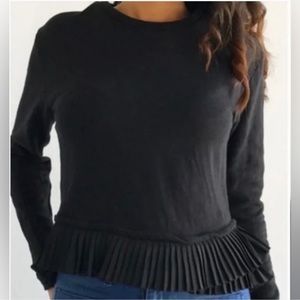 J. Crew Black Pleated Hem Sweater